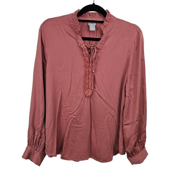 Chicos Womens Top Modal Long Sleeve Ruffle Blouse Size 2 Rose Pink Long Sleeve - Picture 1 of 13